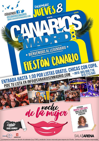 Jueves 8 de diciembre. FIESTÓN CANARIO (NOCHE DE LA MUJER)@SALA MARCO ALDANY